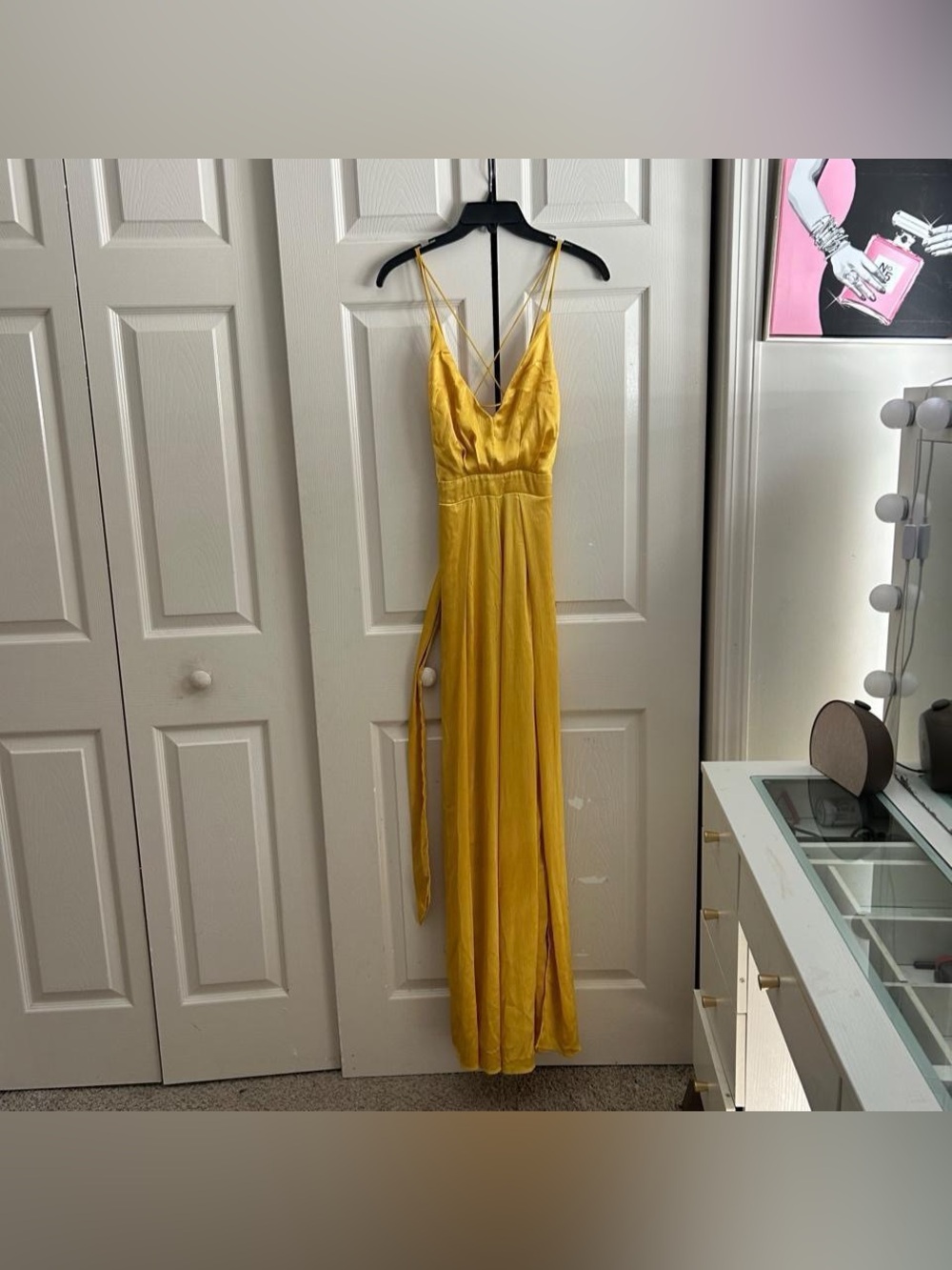 Yellow Akira Satin V-Neck Spaghetti Strap Maxi Dress
